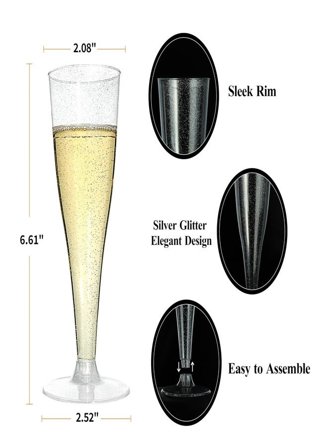 Bestluck 100 Pack Champagne Flutes Plastic, 4.5 oz Silver Glitter Plastic Disposable Stemware, Disposable Champagne Flutes for Party, Mimosa Bar, Wedding, Anniversary and Graduation - Image 2